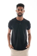 Camiseta Piquet Pima Gola Henley – Preta