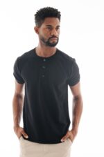 Camiseta Piquet Pima Gola Henley – Preta - Imagem 4
